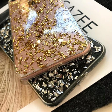 Coque silicone transparente style paillettes Or et Argent incrusté iPhone 6 / 6S
