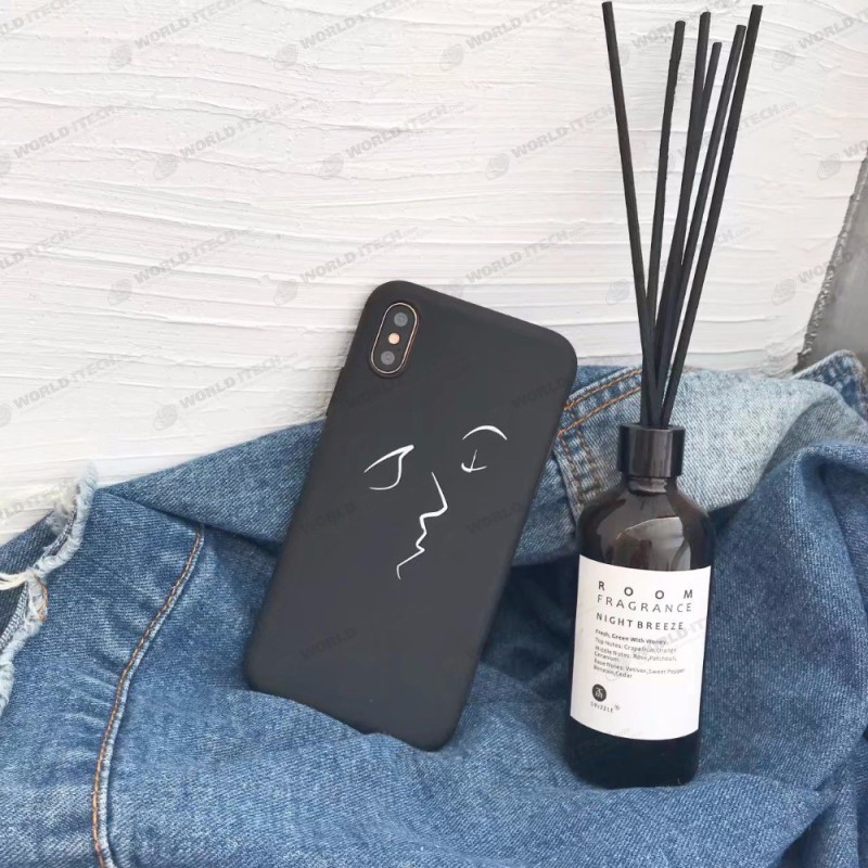 Coque silicone noir dessin visage double face iPhone X / XS