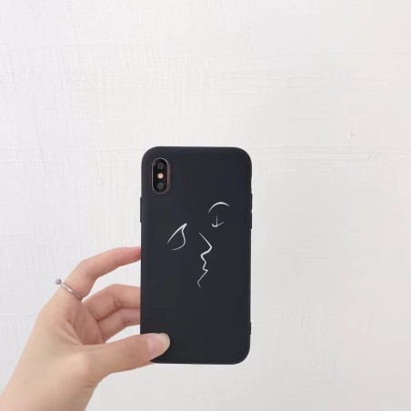 Coque silicone noir dessin visage double face iPhone X / XS