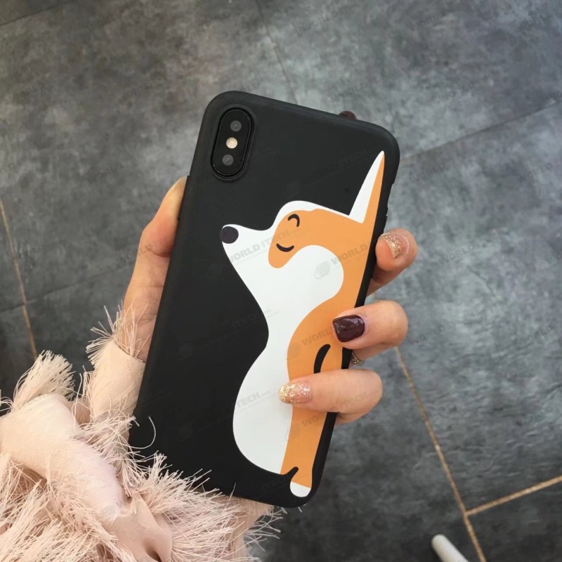 Coque silicone noir petits coeurs et chien mignon iPhone X / XS