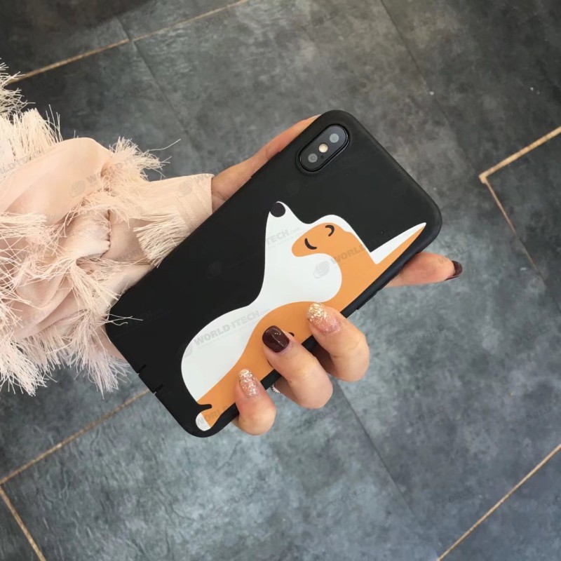 Coque silicone noir petits coeurs et chien mignon iPhone X / XS