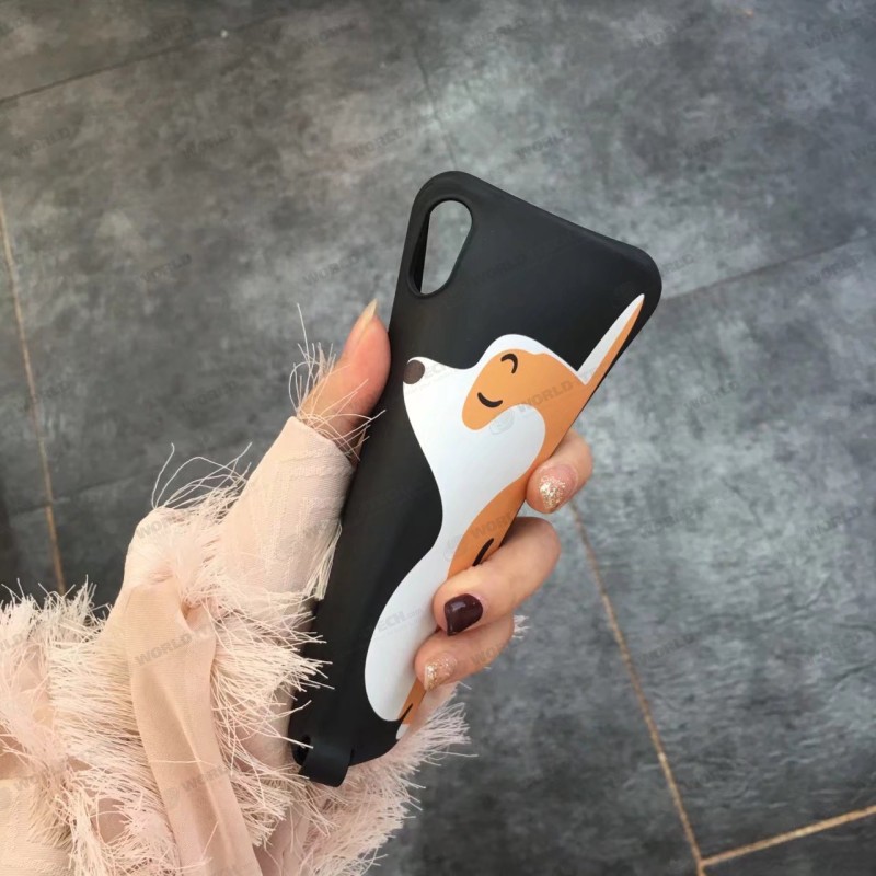 Coque silicone noir petits coeurs et chien mignon iPhone X / XS