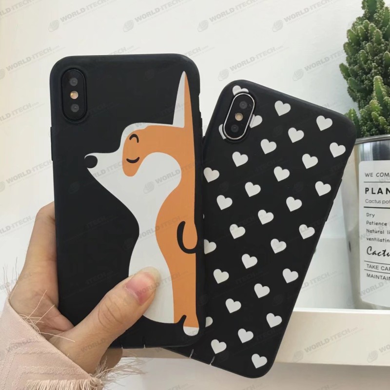 Coque silicone noir petits coeurs et chien mignon iPhone X / XS