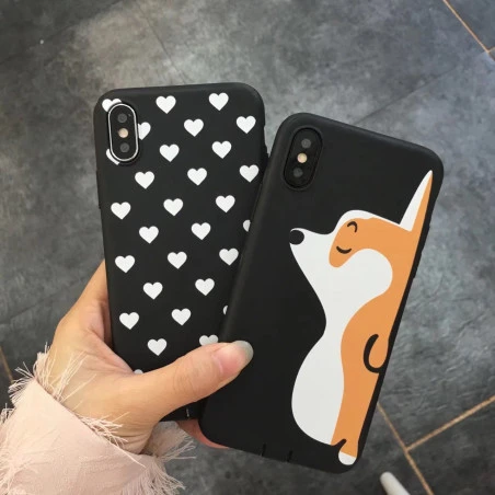 Coque silicone noir petits coeurs et chien mignon iPhone 7 Plus / 8 Plus