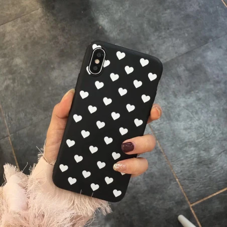 Coque silicone noir petits coeurs et chien mignon iPhone 7 Plus / 8 Plus