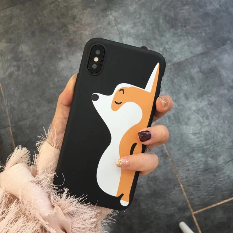 Coque silicone noir petits coeurs et chien mignon iPhone 7 Plus / 8 Plus