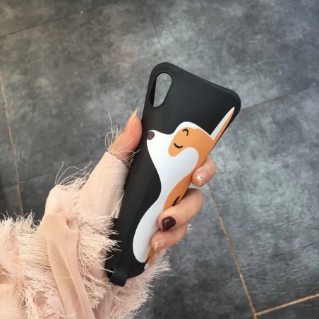 Coque silicone noir petits coeurs et chien mignon iPhone 7 Plus / 8 Plus