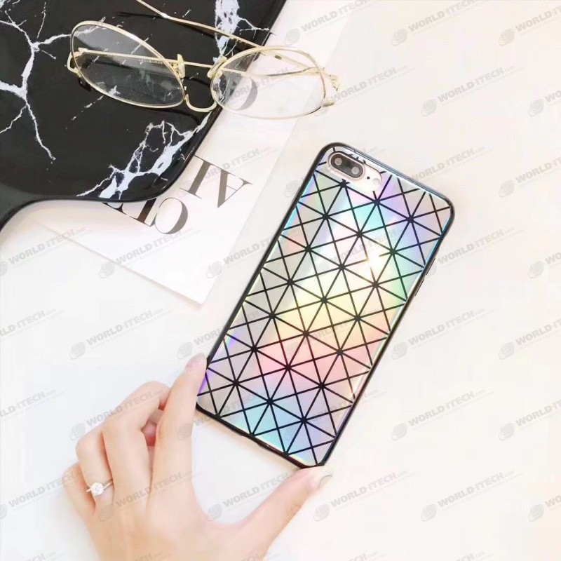 Coque silicone carrés triangles miroir arc en ciel iPhone 7 Plus / 8 Plus
