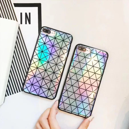Coque silicone carrés triangles miroir arc en ciel iPhone 7 Plus / 8 Plus