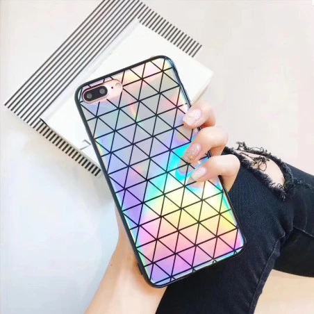 Coque silicone carrés triangles miroir arc en ciel iPhone 7 Plus / 8 Plus