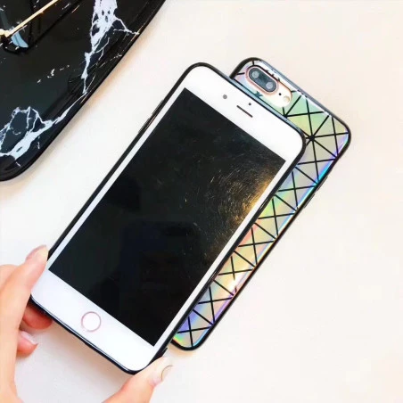 Coque silicone carrés triangles miroir arc en ciel iPhone 7 Plus / 8 Plus