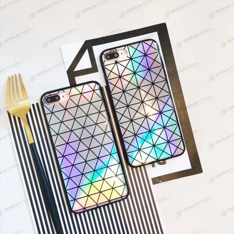 Coque silicone carrés triangles miroir arc en ciel iPhone 6 Plus / 6S Plus