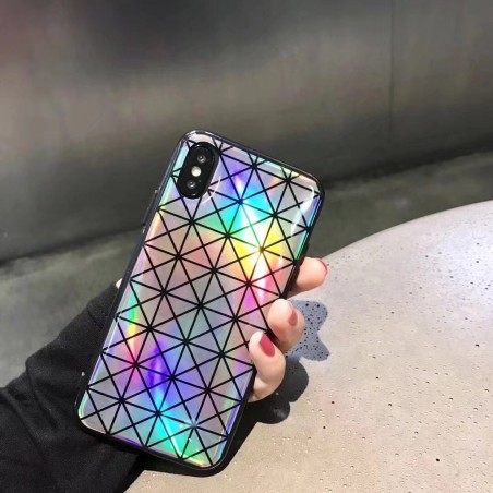 Coque silicone carrés triangles miroir arc en ciel iPhone 7 / 8