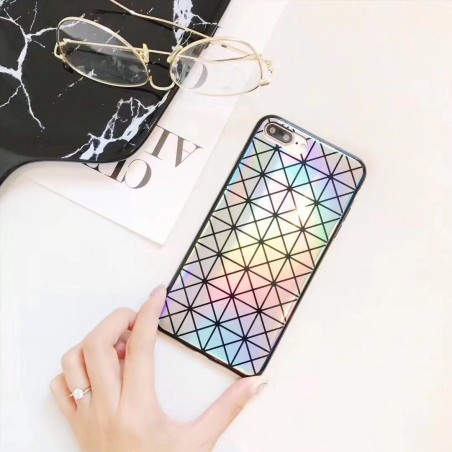 Coque silicone carrés triangles miroir arc en ciel iPhone 7 / 8