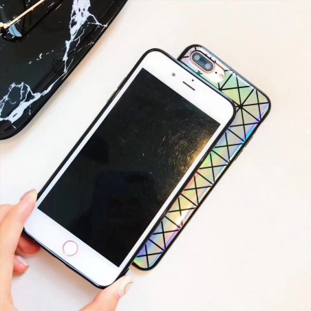 Coque silicone carrés triangles miroir arc en ciel iPhone 7 / 8