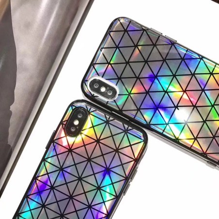 Coque silicone carrés triangles miroir arc en ciel iPhone 6 / 6S