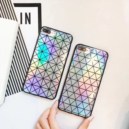 Coque silicone carrés triangles miroir arc en ciel iPhone 6 / 6S