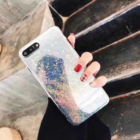 Coque silicone paillettes rondes et triangles iPhone X / XS