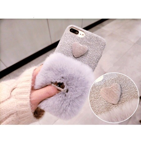 Coque amour fourrure et anneau pour doigt iPhone X / XS
