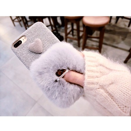 Coque amour fourrure et anneau pour doigt iPhone X / XS