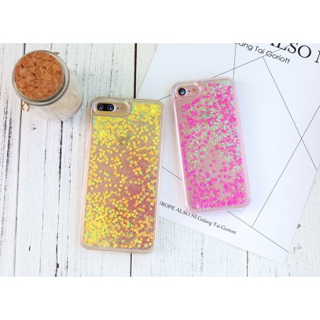 Coque transparente liquide paillettes coeurs orange rose jaune rouge violet iPhone 6 / 6S