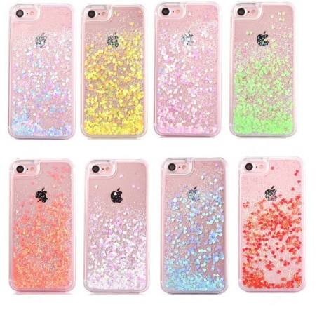 Coque transparente liquide paillettes coeurs orange rose jaune rouge violet iPhone 7 / 8
