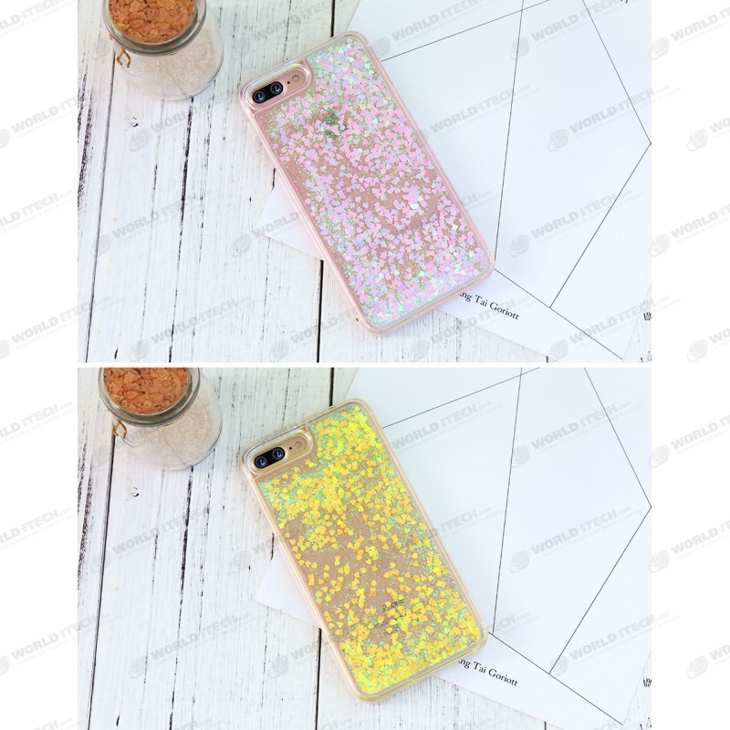 Coque transparente liquide paillettes coeurs orange rose jaune rouge violet iPhone 7 / 8