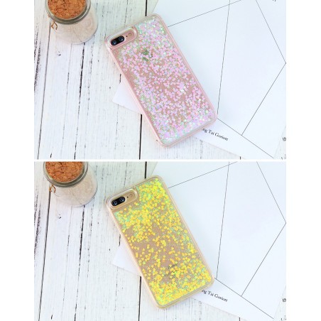 Coque transparente liquide paillettes coeurs orange rose jaune rouge violet iPhone 7 / 8