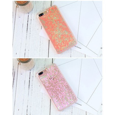 Coque transparente liquide paillettes coeurs orange rose jaune rouge violet iPhone 7 / 8
