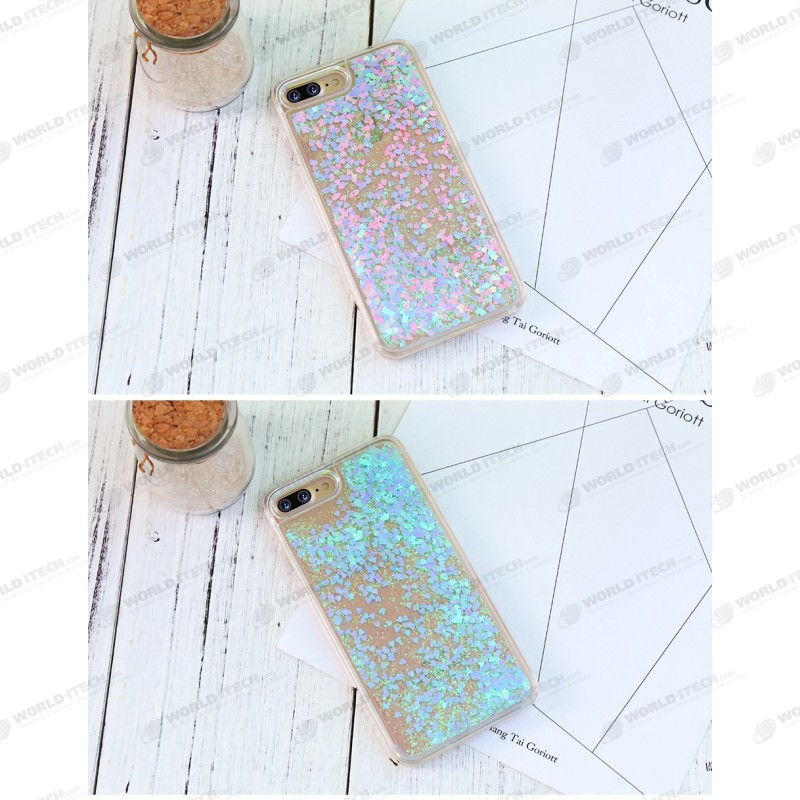 Coque transparente liquide paillettes coeurs orange rose jaune rouge violet iPhone 7 / 8