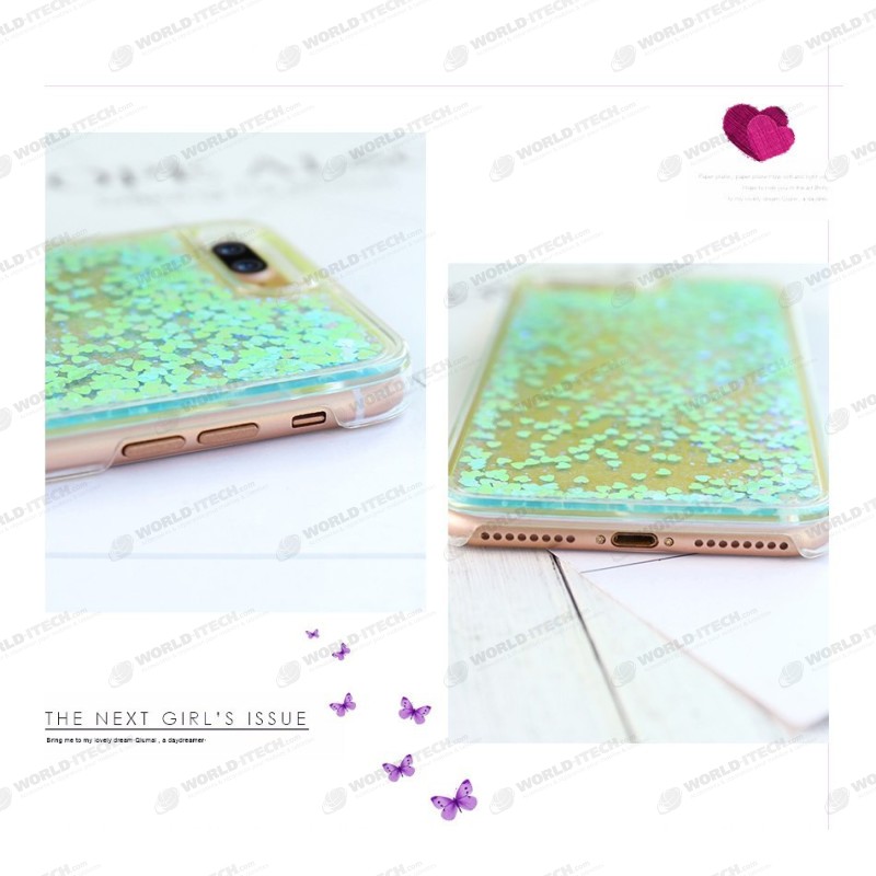 Coque transparente liquide paillettes coeurs orange rose jaune rouge violet iPhone 7 / 8