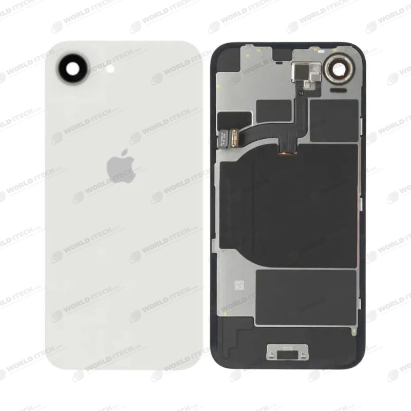 Complete, pre-assembled white Back Glassr for iPhone 16e - Free Tool Kit