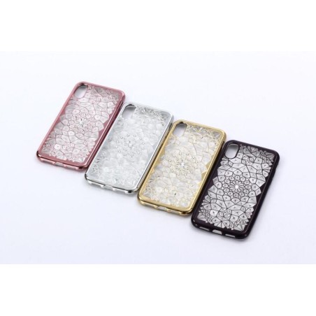 Coque Silicone Diamants 3D strass bords chromés iPhone 5 5S SE noir or rose argent