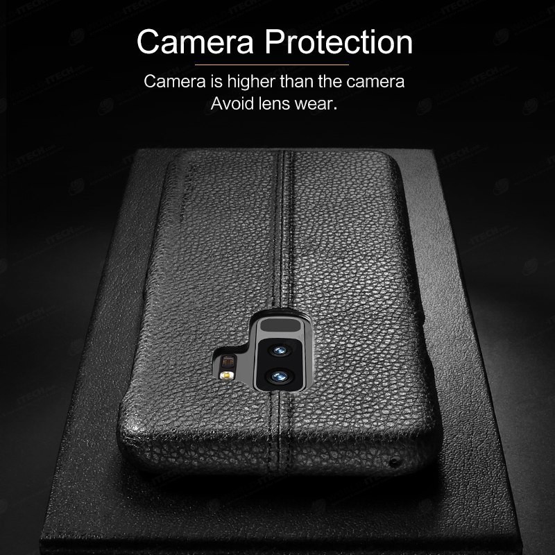 Coque protection cuir avec couture Samsung S9 bleu marine noir camel