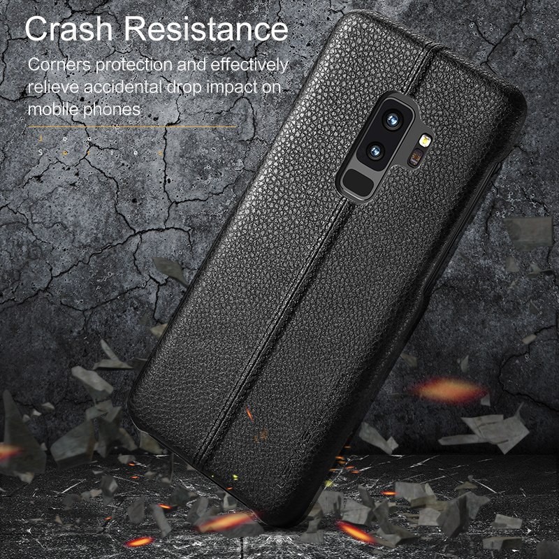 Coque protection cuir avec couture Samsung S9 bleu marine noir camel
