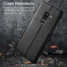 Coque protection cuir avec couture Samsung S9 Plus bleu marine noir camel