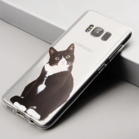 Coque silicone transparente chat noir et blanc Samsung S7