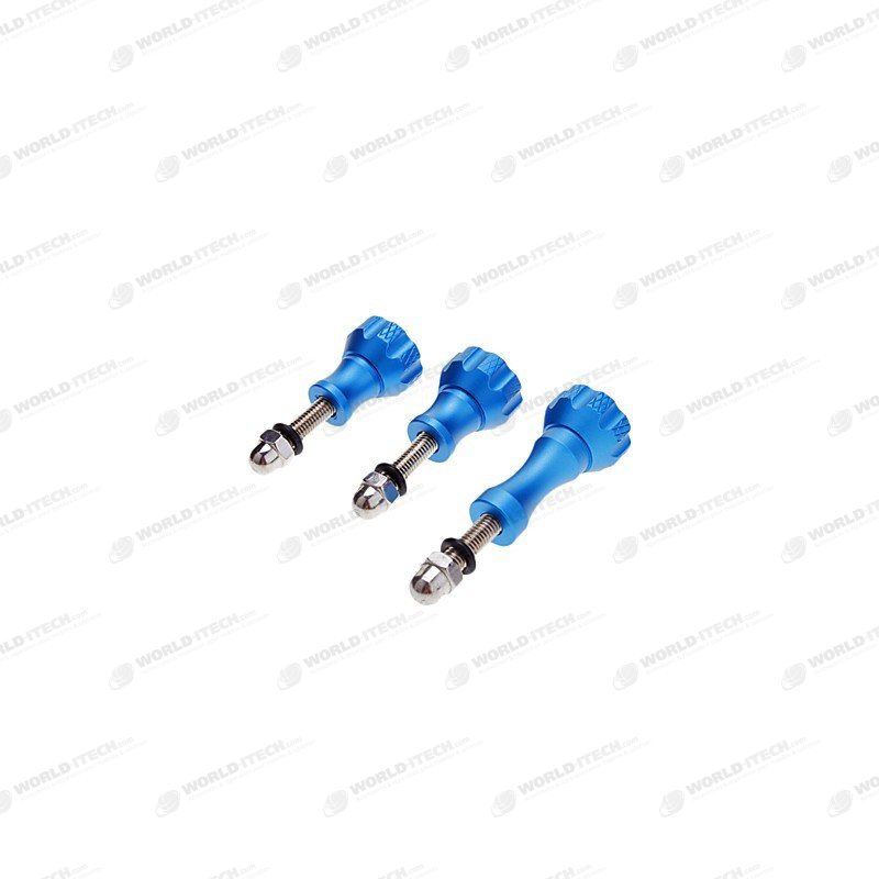 3 Blue Anodised Screws + Nuts for GoPro