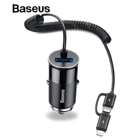 Chargeur allume cigare avec cable Type-C Lightning iPhone Samsung