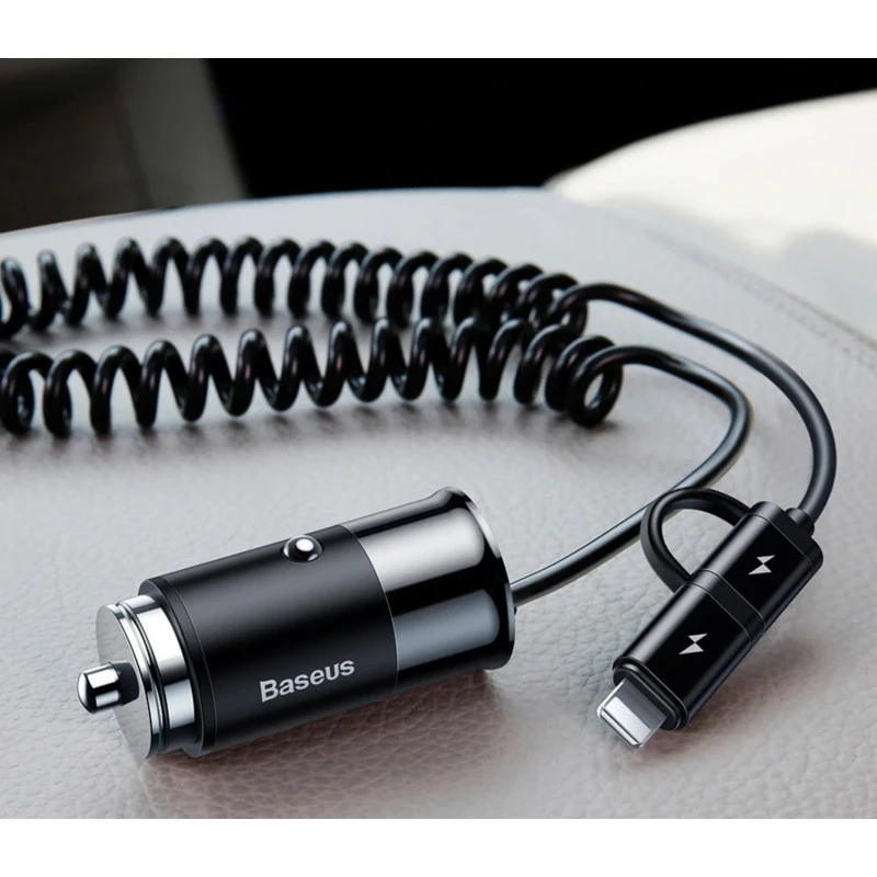 Chargeur allume cigare avec cable Type-C Lightning iPhone Samsung