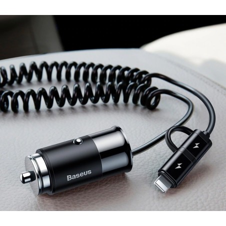 Chargeur allume cigare avec cable Type-C Lightning iPhone Samsung