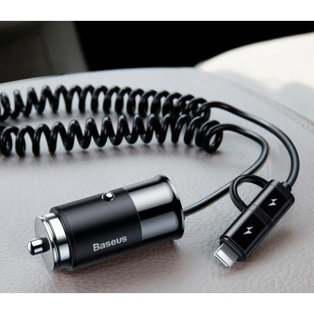 Chargeur allume cigare avec cable Type-C Lightning iPhone Samsung