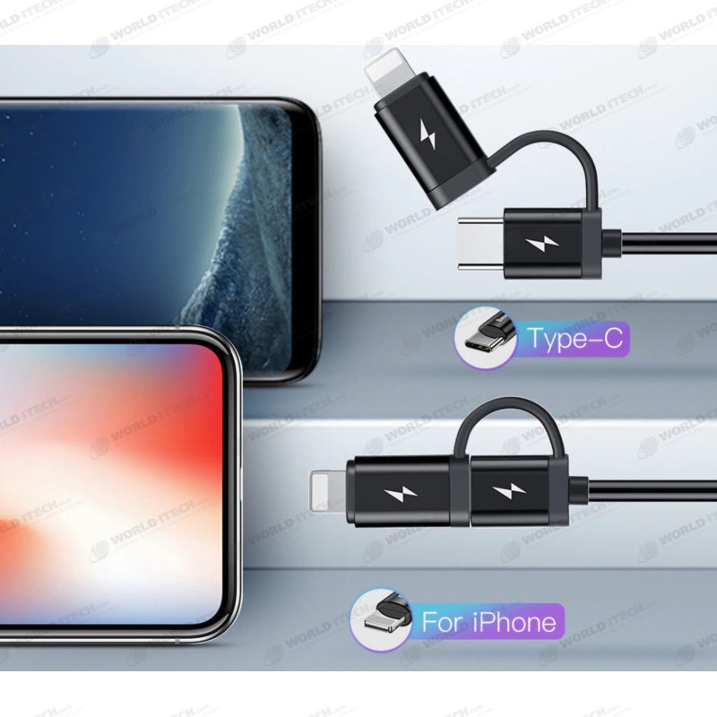 Chargeur allume cigare avec cable Type-C Lightning iPhone Samsung