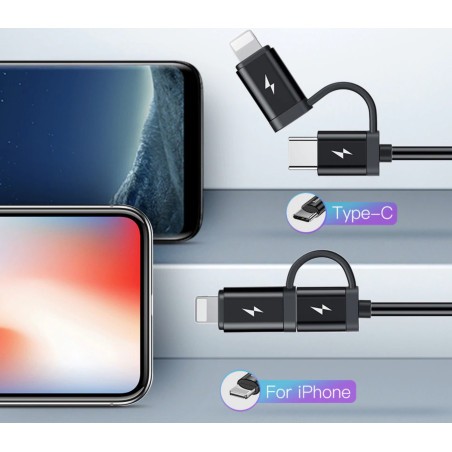 Chargeur allume cigare avec cable Type-C Lightning iPhone Samsung