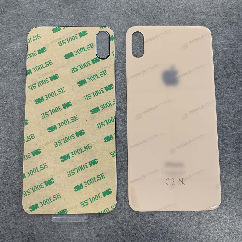Vitre face arrière or doré saumon avec adhésif iPhone XS max qualité origine