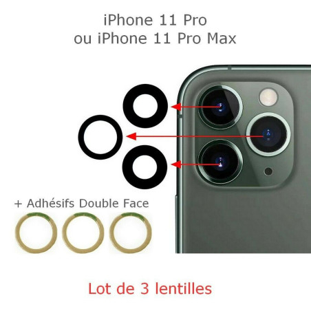 Lot 3 Lentilles remplacement vitre appareil photo iPhone 11 Pro