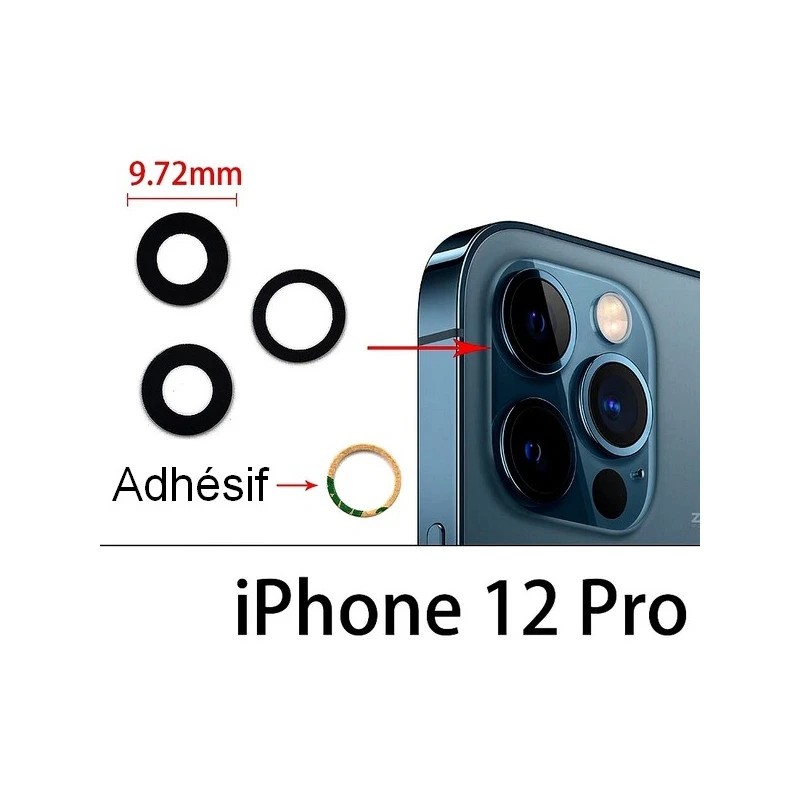 Lot 3 Lentilles remplacement vitre appareil photo iPhone 12 pro / 12 pro max