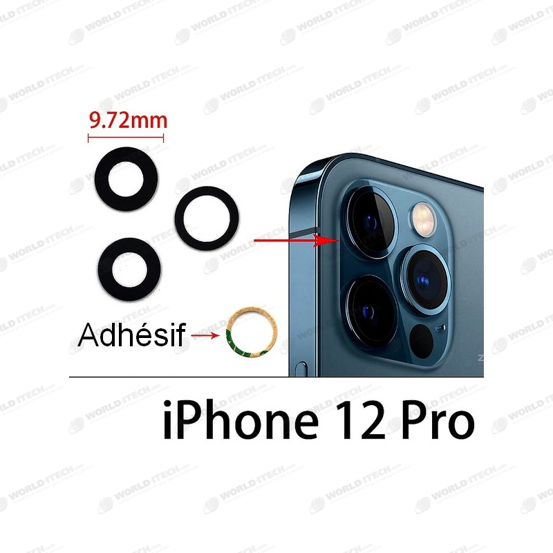 Lot 3 Lentilles remplacement vitre appareil photo iPhone 12 pro / 12 pro max