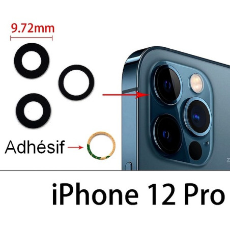 Lot 3 Lentilles remplacement vitre appareil photo iPhone 12 pro / 12 pro max