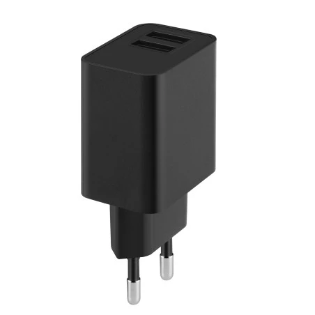 Chargeur secteur double USB 12W Noir